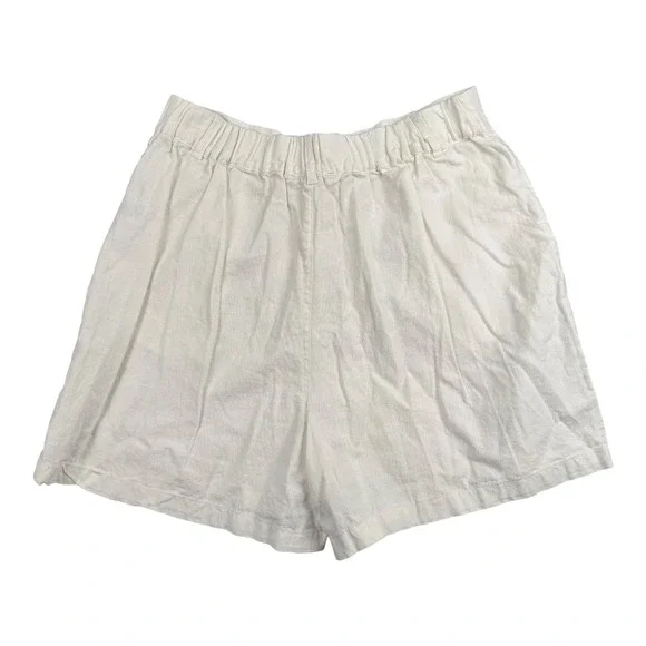 Love Tree Women Linen Blend Pleated High Waist Shorts White Cream Large L 580 - Picture 7 of 8